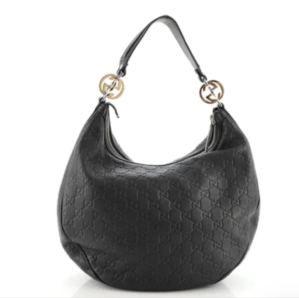 - Gucci Twins Guccissima Black Leather Hobo Handbag